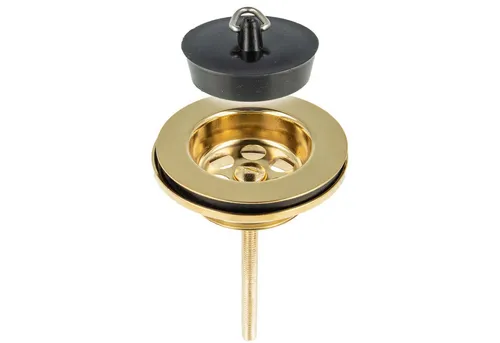 tecuro Universal Ablaufventil vergoldet 1 1/4 Zoll für Waschbecken - Sanitärinstallation: Hochwertiges, vergoldetes Ablaufventil mit Edelstahl-Siebplatte und robustem Messing-Unterteil für langlebige Nutzung.