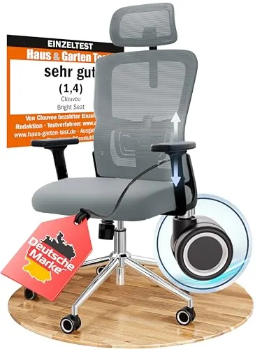 CLOUVOU BrightSeat Bürostuhl Ergonomisch [TESTSIEGER] in grau von CLOUVOU