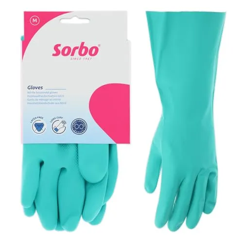 Sorbo Haushaltshandschuhe latexfrei – Nitril-Reinigungshandschuhe mit besonders langer Stulpe, guter Grip sowie passgenauer Sitz, wiederverwendbare Handschuhe, Größe M
