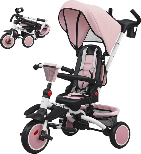 Kinderdreirad, 6-in-1 Buggy für Kleinkinder, mit Schiebegriff, verstellbarer Sitz, faltbares Design, Sicherheitsnetz