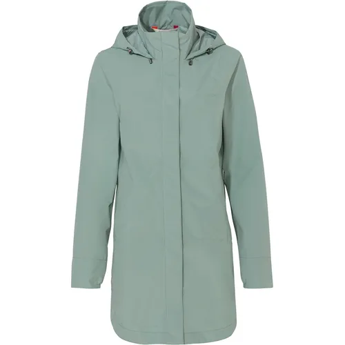 Vaude Damen Mineo 2.5l Mantel - Wetterfester Begleiter in Grün (Größe XS) - Funktionsjacke für Schlechtwettertage, ausgestattet mit bequemer Kapuze und praktischen Taschen für höchsten Komfort.