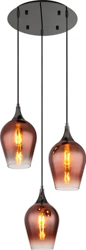 LAVUS Pendelleuchte 3-Flammig - Moderne Hängelampe aus schwarz-chrom Metall mit rotem Glas, ideal für Esszimmer. Ein echter Blickfang, der Stil und Atmosphäre in Ihr Zuhause bringt.