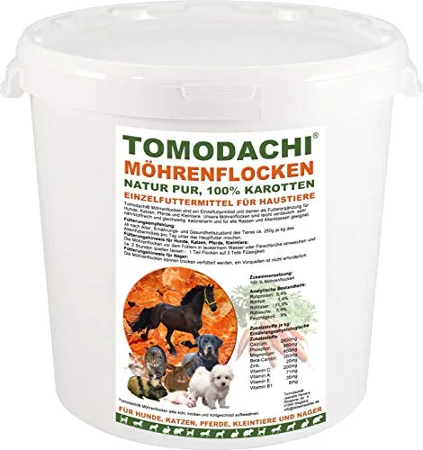 Tomodachi Möhrenflocken Katzen Karottenflocken Ergänzungsfutter Katze Verdauung Diät Immunsystem Vitamine Mineralien Beta-Carotin kalorienarm 1kg Eimer