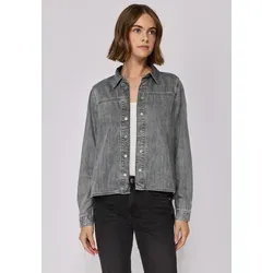 Kurzjacke STREET ONE STUDIO, Damen, Gr. 40, grau random washed, Stoff, 100% Lyocell, unifarben, regular fit normal, V-Ausschnitt, Manschette, Jacken Kurzjacke, mit Knopfleiste