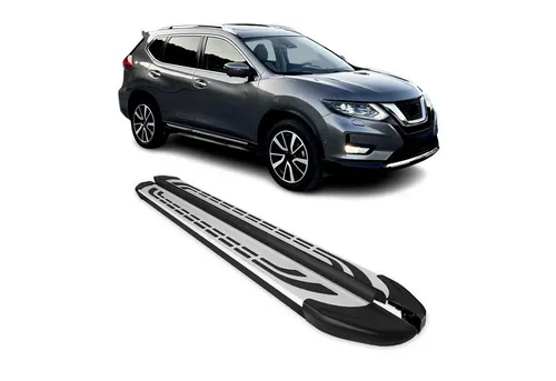 OMAC Kfz-Schmutzfänger Seitenbretter für Nissan X-Trail 2014-2021, Rutschfest und Robust - Fahrzeugspezifische Aluminium Trittbretter für den Nissan X-Trail, die Ihre Karosserie effektiv schützen und den Einstieg erleichtern. Rutschfestes Design und hohe Widerstandsfähigkeit gegen alle Wetterbedingungen.