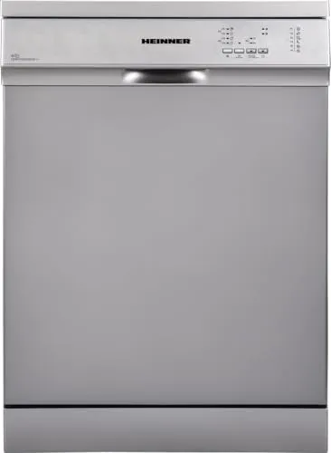 HEINNER HDW-FS6062DSE++ Freistehender Geschirrspüler – 12 Maßgedecke, 6 Programme, Aquastop, Half‑Load, Verzögerte Startoption,  Silber, 5 Jahre Garantie