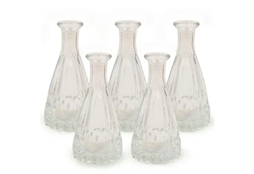 Blümelhuber Dekovase Glasvase Boho/Vintage, 5 Stück - Dekovasen im skandinavischen Design, ideal für Hochzeiten oder Tischdeko. Diese eleganten, kleinen Vasen setzen Trockenblumen perfekt in Szene und schaffen eine gemütliche Atmosphäre.