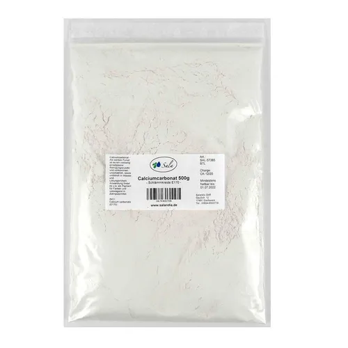 Sala Calciumcarbonat Schlämmkreide E 170 CaCO3 500 g Beutel - Zahnpasten und Reinigungsmittel, vielseitig einsetzbar, unbedenklich und natürlich, ideal als Pigment oder Zusatz in Kosmetika und Zahnputzmitteln.
