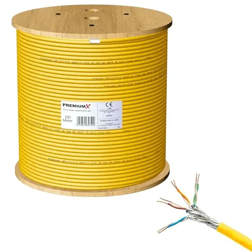 Premium X 250m CAT 7A Netzwerkkabel - Cat-7-Ethernetkabel für professionelle Anwendungen, 10 Gigabit Kupferkabel mit doppelter Schirmung für geringe Störanfälligkeit und hohe Signalqualität.