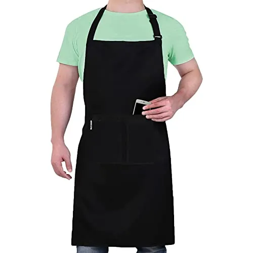 LEFUNDA® Kochschürze Wasserdicht Schürze mit 3 Taschen Verstellbare Grillschürze mit langen Bändern Küchenschürze für Männer Damen Küche BBQ Restaurant Café Backen