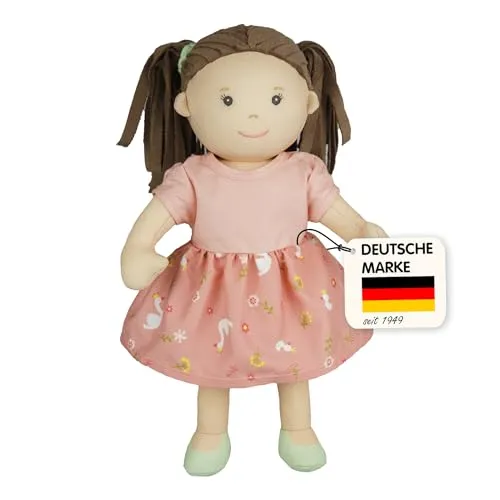 Heless 56 - Stoffpuppe Mädchen Lucie mit rosa Kleid zum An- und Ausziehen, ca. 32 cm große Weichpuppe zum Kuscheln, Spielen und Liebhaben