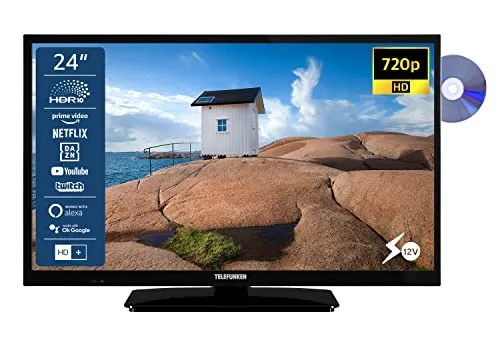 TELEFUNKEN XH24SN550MVD 24 Zoll Smart TV - Fernseher mit HD Ready, HDR und Triple-Tuner, ideal für unterwegs dank 12 Volt Anschluss und integriertem DVD-Player. Genießen Sie 6 Monate HD+ kostenlos!
