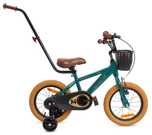 Verdant Rowan 14 Zoll Jungenfahrrad mit Stützrädern - Kinderfahrrad für Jungen, ideal für 3-4 Jahre, mit stabilen Stützrädern und Schubstange für sicheres Fahren und Lernen.