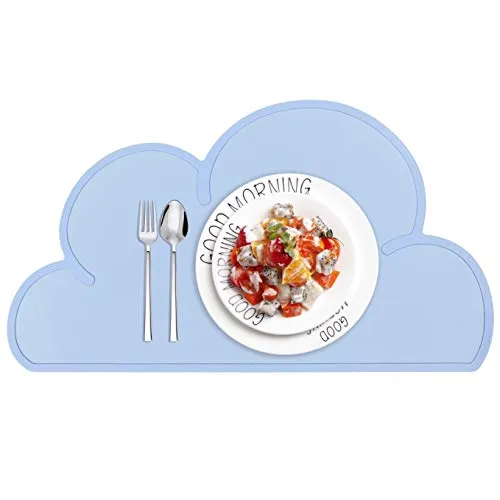 HONGXIN-SHOP Platzdeckchen rutschfeste Silikon Kinder Platzset Wolken-Form Tischset Abwaschbar rutschfeste Tragbar Tischunterlage Tisch für Baby Kinder, Blau