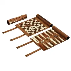 Philos 2801 - Reise-Schach-Backgammon-Dame-Set - Gesellschaftsspiel-Set aus Kunstleder, ideal für unterwegs. Mit zwei Spielfeldern und handlichen Spielsteinen für Schach, Dame und Backgammon.