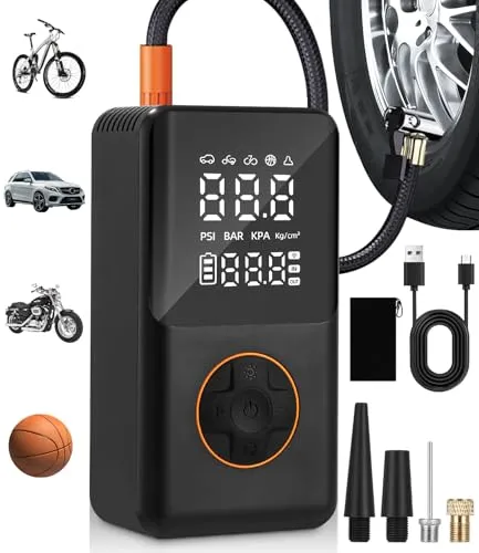 FAOKZE Elektrische Luftpumpe,150PSI Fahrrad Tragbarer Kompressor,Mini Reifenpumpe mit 4000mAh Akku Kompressor,Wiederaufladbare Reifenpumpe mit LED-Licht für alle Fahrräder Motorräder und Autos,AutoOff