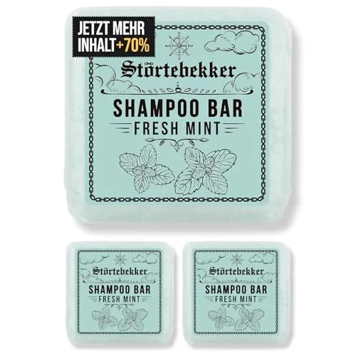 Störtebekker Festes Shampoo Fresh Mint 3er Set - Veganes Shampoo für Herren & Damen, ideal für Reisen mit umweltfreundlicher, plastikfreier Verpackung und erfrischendem Minzduft.
