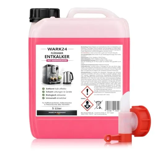 Wark24 Flüssig Entkalker 5 Liter mit Dosierhahn - Entkalker für Kaffeevollautomaten, mit Farbindikator zur einfachen Anwendung. Ideal für verschiedene Geräte und 100% biologisch abbaubar.