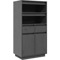 vidaXL Highboard Grau 60x40x116,5 cm aus massivem Kiefernholz - Kommode aus massivem Kiefernholz mit rustikaler Optik, 2 Schubladen und 4 Fächern bieten viel Stauraum und schützen deine Dinge vor Staub.