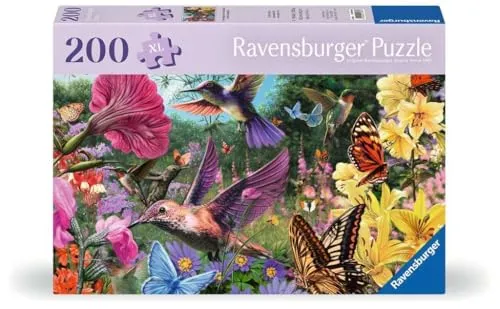 Ravensburger Puzzle 12001369 - Kolibris und Schmetterlinge - 200 Teile Puzzle für ältere Menschen und Senioren, mit größeren, griffigen Puzzleteilen, großer Bildvorlage und mit Unterlage zum Puzzeln