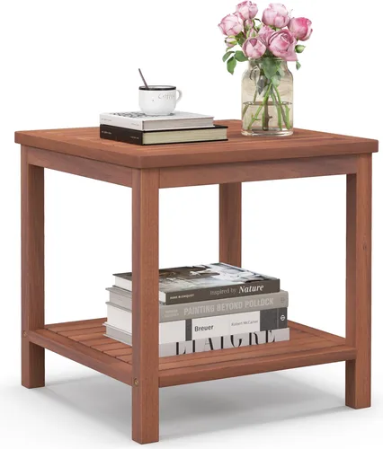 COSTWAY Beistelltisch mit Lamellen-Tischplatte aus Akazienholz