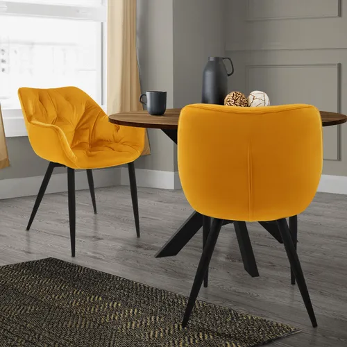 ML-DESIGN Esszimmerstuhl Set aus Samt mit Armlehnen und Metallbeinen, Gelb - Stühle für Esszimmer: Ergonomisches Design mit weichem Samtbezug und robustem Metallgestell, ideal für luxuriösen Komfort und stilvolle Akzente in deinem Zuhause.