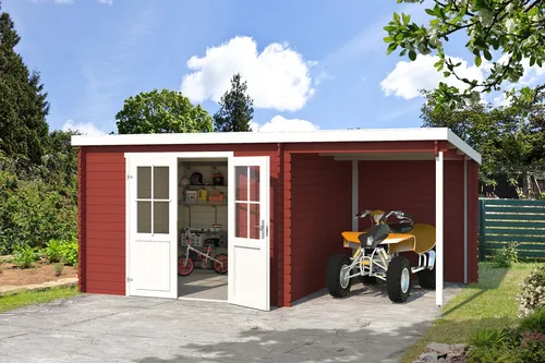 Gartenhaus Blockhaus Tampa rot Pultdach 28 mm