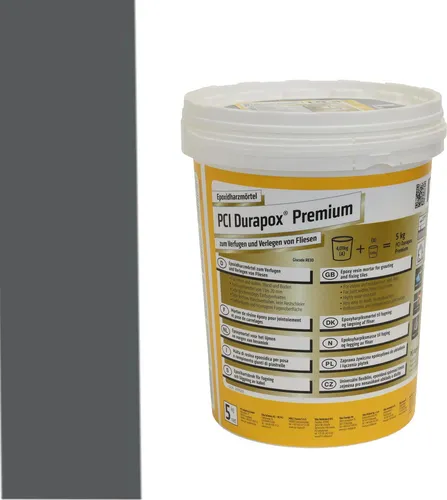PCI Durapox Premium Nr. 47 Anthrazit - 5 kg Eimer - Hochwertiger Epoxidharzmörtel für Fliesenverfugung, geruchsarm und leicht zu reinigen. Ideal für innen und außen, bietet er eine langlebige und wasserundurchlässige Lösung.