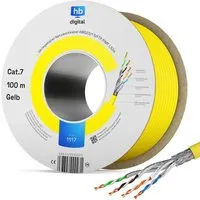hb-digital CAT 7 Verlegekabel 100m - Netzwerkkabel für hohe Übertragungsgeschwindigkeiten bis zu 10 Gbit/s und max. 1000 MHz, ideal für professionelle Installationen mit doppelter Abschirmung für optimale Signalqualität.