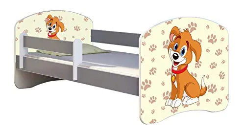 ACMA Kinderbett Jugendbett mit Einer Schublade und Matratze Grau mit Rausfallschutz Lattenrost II (11 Welpe, 140x70)