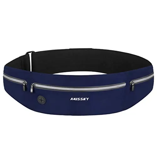 HAISSKY Laufgürtel für Handy, Leichte Bauchtasche Sport für Joggen Laufen | Running Belt mit 3 Reißverschlusstaschen, 80g Leicht und Schlank, Schweißabweisendes Material, für Handy Bis zu 6,9