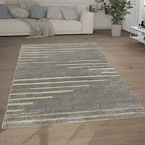 Paco Home Hochflor Teppich Wohnzimmer Shaggy 3D Optik Ethno Boho Vintage Look Weich, Grösse:200x280 cm, Farbe:Grau