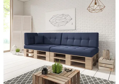 sunnypillow Palettenkissen Verona gesteppt 6er Set Cobalt - Bequeme Palettenkissen 