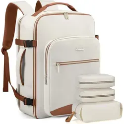 LOVEVOOK Handgepäck Rucksack für Damen - 40L, Wasserdicht, Laptopfach, Beige Braun - Ideal für Reisen und Alltag: Der 40L Rucksack bietet ein separates Laptopfach, ist wasserdicht und überzeugt mit praktischem Kofferdesign für einfache Handhabung und maximale Organisation.