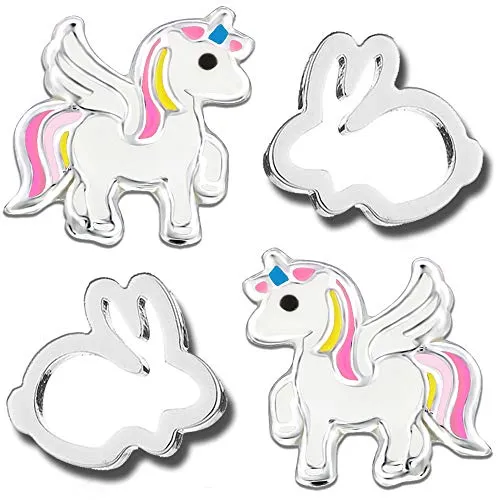 Kinder Mädchen Ohrringe echt 925 Sterling Silber Edelstahl kleine Ohrstecker Einhorn Pferd Hase Echtschmuck (K315+K980 o.D.)