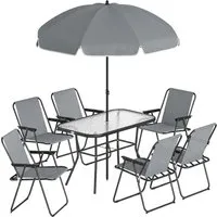 Furnicato Gartenmöbel Set mit Glastisch und 6 Klappstühlen - Genießen Sie entspannte Sommerabende mit diesem 8-teiligen Gartenmöbel Set. Es bietet Platz für sechs Personen und lässt sich kompakt verstauen. Wetterfeste Materialien garantieren Langlebigkeit und mühelose Pflege.