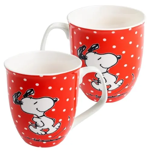 United Labels The Peanuts Tasse Snoopy 280 ml, Rot mit Punkten, Kaffeebecher aus Keramik, Kaffeetasse