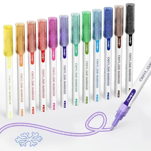 JusArt 12 Farben Glitzerstifte Magische Stifte,Zauberstifte,Geschenke für Mädchen,outline stifte,mal sachen,basteln