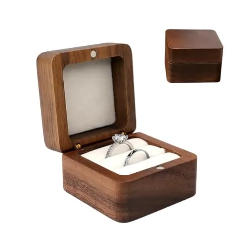 YZROHYI Ringbox Verlobung Holz Ringschatulle 5,5 X 5,5 X 3,5 cm,Verlobungsring Schachtel Holz,Ringschachtel Hochzeit,Engagement Ring Box,Holzschatulle Ringe,Ring Kästchen 2 Ringe für Ehefrau Ehemann