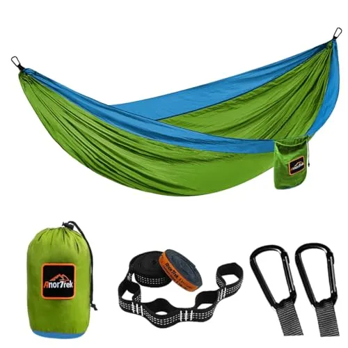 Anortrek Outdoor Hängematte 2 Personen 300x200 cm [249kg Tragkraft] Ultraleicht – Camping-Zubehör mit Baumgurten, Atmungsaktive Nylon Reisehängematte für Wanderung & Garten