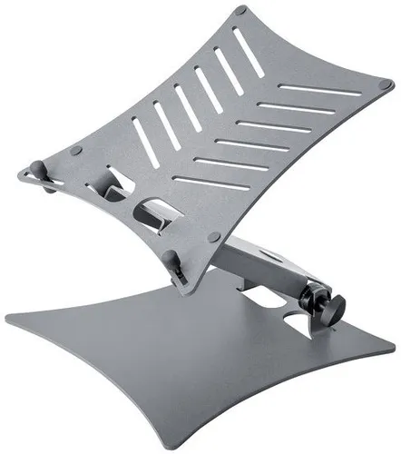K&M 12195 Laptopständer - Universalständer mit individuell einstellbaren Anschlagstiften und geräteschonenden Auflage-Pads, max. Belastbarkeit 8kg, ideal für flexibles Arbeiten.
