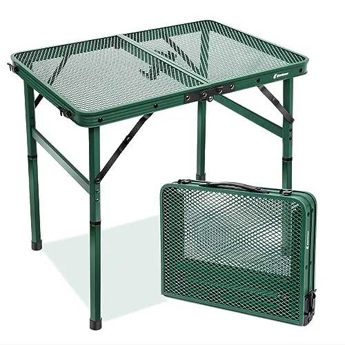 E EASTSTORM Campingtisch Klappbar 60×40cm，Gartentisch，Grilltisch mit Metallgitterplatte，Leicht und Tragbar Kleiner Tisch，Klapptisch 2 Höhenverstellbar（27/56cm） für Picknick Camping (Grün)