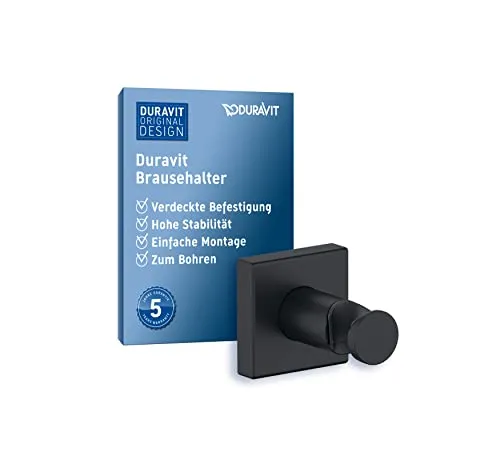 Duravit Universal Brausehalterung - Duschkopfhalterung in Schwarz Matt - Robuste Duschkopfhalterung für Handbrausen, ideal für hohe Belastungen. Einfache Montage mit verdecktem Befestigungssystem. Perfekt für Dusche oder Badewanne, 5 Jahre Herstellgarantie.
