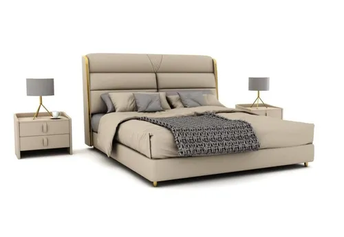 Modernes hellbeiges Doppelbett für Schlafzimmer - Stylisches Bett mit einer Liegefläche von 180 x 200 cm, ideal für Erwachsene und Jugendliche. Das Holzgestell und das zeitgemäße Design sorgen für eine elegante Atmosphäre in Ihrem Schlafzimmer.