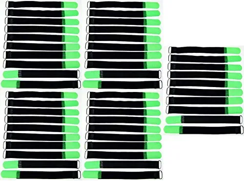 50x 20 cm x 20 mm wiederverschließbare Klett-Kabelbinder NEON GRÜN mit Metall-Öse - Kabel-Klettband 200 mm wiederverwendbar