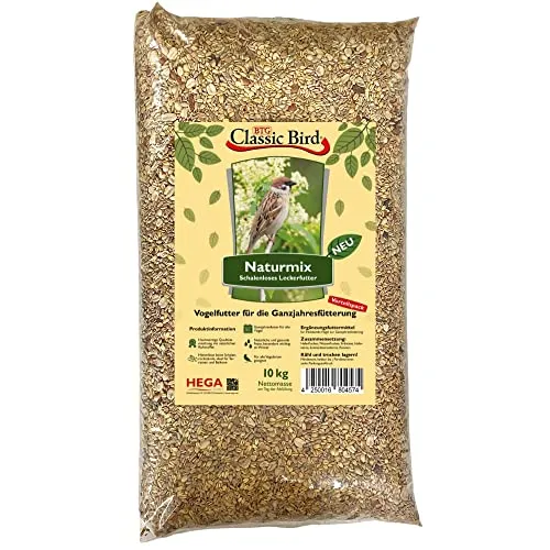 Classic Bird Naturmix 10kg - Schalenloses Wildvogelfutter - Ganzjahresfutter für heimische Vögel, leicht verdaulich und ohne Rückstände. Ideal für Balkon und Garten, sorgt für eine ausgewogene Ernährung mit wertvollen Nährstoffen.