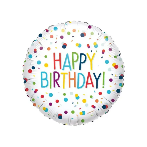 Standard EU Confetti Birthday Folienballon rund S40 verpackt