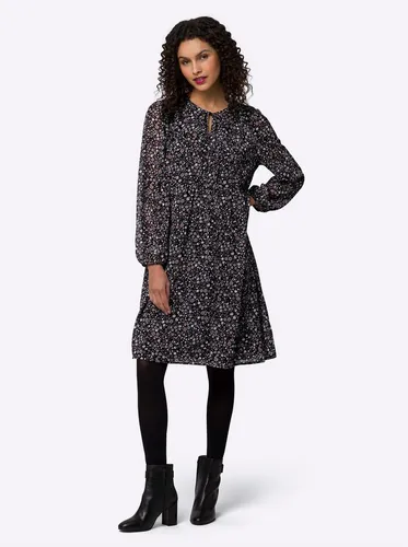 heine Etuikleid Druck-Kleid Langarm in schwarz von Heine