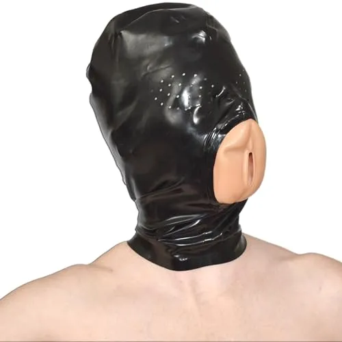 Honeylust Erniedrigende Latex Fetischmaske mit Vagina Mundöffnung – Bondage Haube für BDSM Spiele, Mundknebel, Maske für Oralsex, Atemöffnung, Taschenmuschi