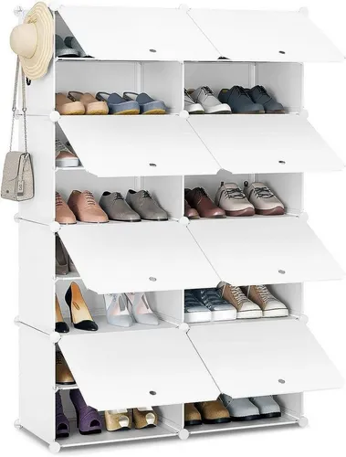 Woltu Schuhregal, 8 Fächer, Weiß - Schuhschrank mit 8 Fächern für bis zu 32 Paar Schuhe, flexibel gestaltbar und ideal für Flure oder Wohnzimmer. Robuste Konstruktion aus Kunststoff und Metall für langlebige Nutzung.